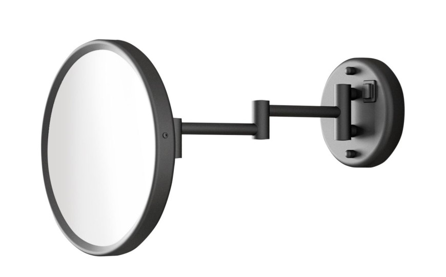 Gedy Sarah, настенное круглое косметическое зеркало (3x) с LED подсветкой (прямое подключение), цвет черный матовый