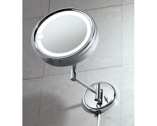 Gedy Laurent, настенное круглое косметическое зеркало (2x) с LED подсветкой (кабель и вилка), цвет хром