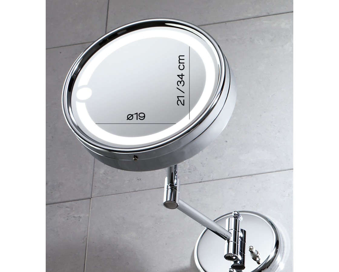 Gedy Laurent, настенное круглое косметическое зеркало (2x) с LED подсветкой (кабель и вилка), цвет хром