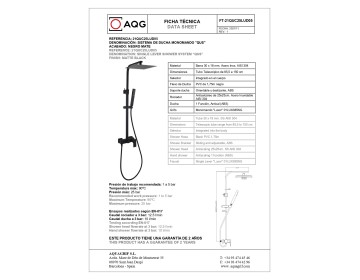 AQG Bold, душевая колонна регулируемая по высоте 78,5-143 см, cо смесителем и квадратным верхним душем 25х25 см, цвет черный матовый