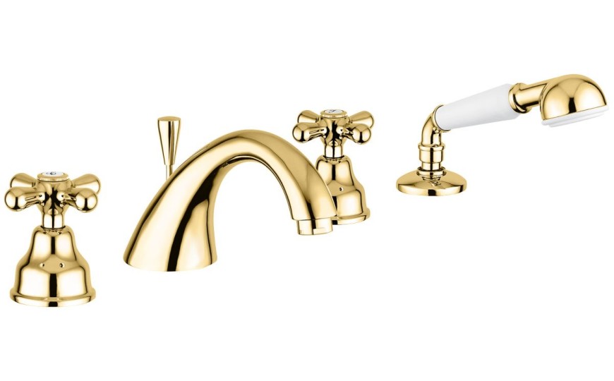 Emmevi Deco Classic, смеситель с ручным душем на борт ванны, 4 отверстия, цвет золото