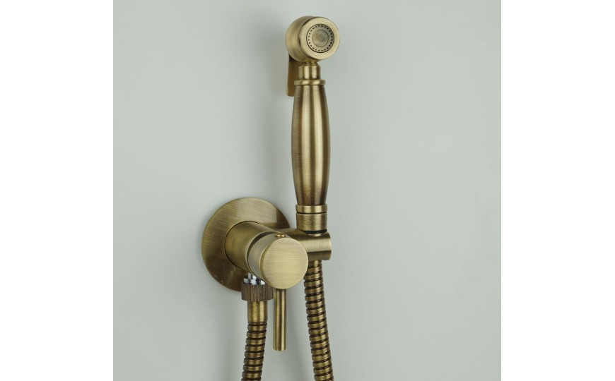 Emmevi, комплект гигиенического душа со смесителем для горячей и холодной воды (руч. душ C02452), цвет бронза