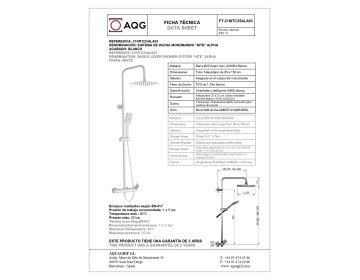 AQG Alpha, душевая колонна регулируемая по высоте 95-150 см, cо смесителем и квадратным верхним душем 25х25 см, цвет белый матовый