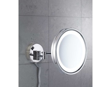 Gedy Vincent, настенное круглое косметическое зеркало (5x) с LED подсветкой (кабель и вилка), цвет хром