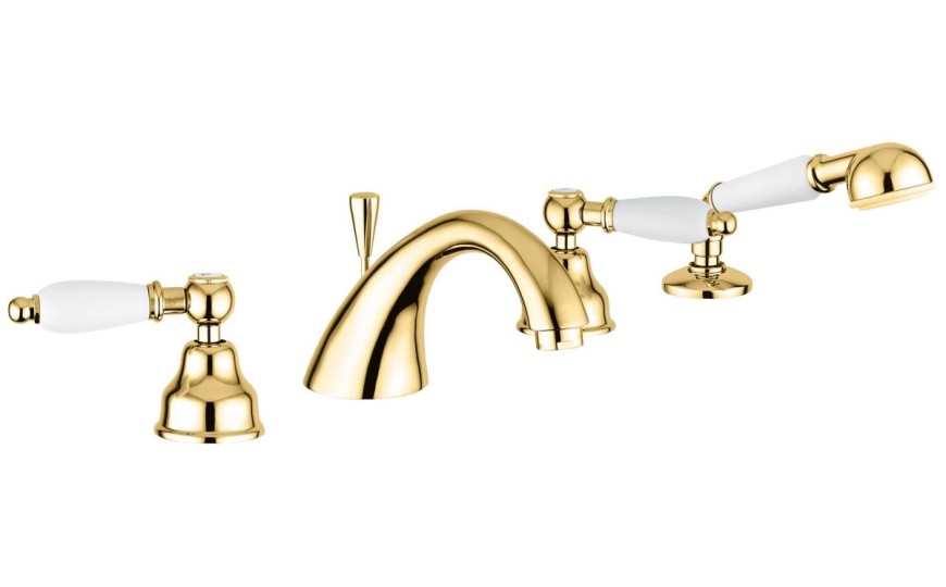 Emmevi Deco Ceramic, смеситель с ручным душем на борт ванны, цвет золото
