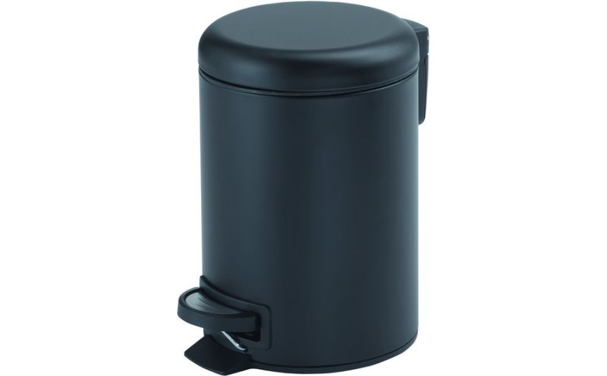 Gedy Potty, круглый контейнер для мусора с педалью (5 л.), крышка soft close, цвет черный матовый