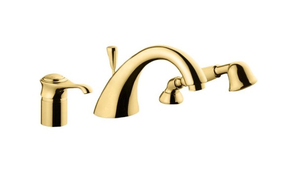 Emmevi Tiffany, комплект смесителя на борт ванны на 3 отверстия с ручным душем, цвет золото
