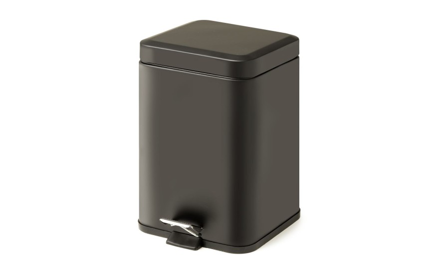 Gedy Argenta, квадратный контейнер для мусора с педалью (5 л.), крышка soft close, цвет черный матовый