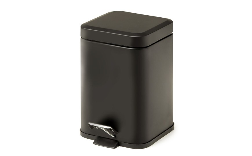Gedy Argenta, квадратный контейнер для мусора с педалью (3 л.), крышка soft close, цвет черный матовый