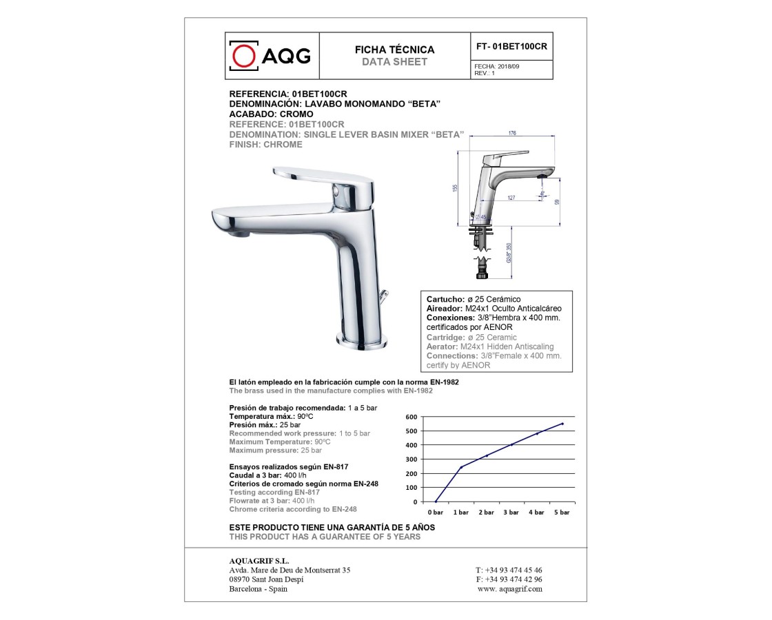 AQG Beta, однорычажный смеситель для раковины без донного клапана, цвет хром