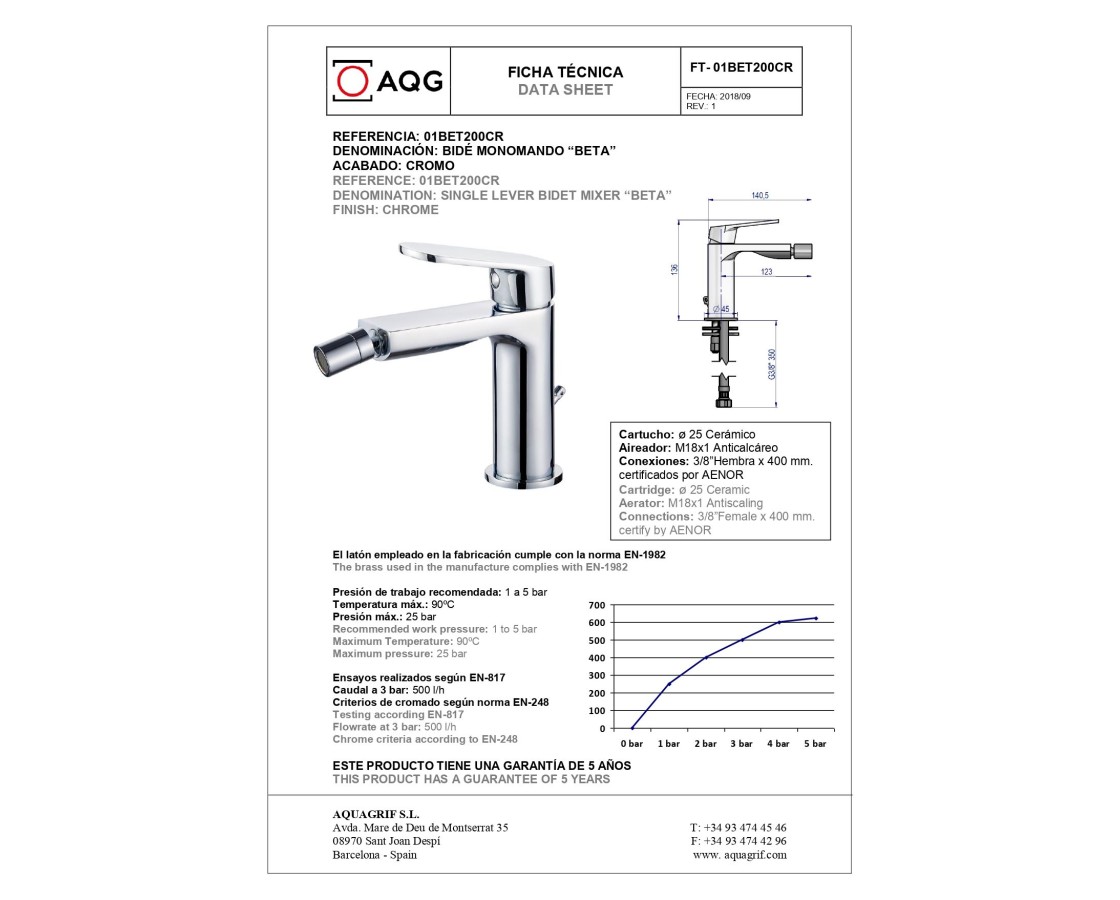 AQG Beta, однорычажный смеситель для биде без донного клапана, цвет хром