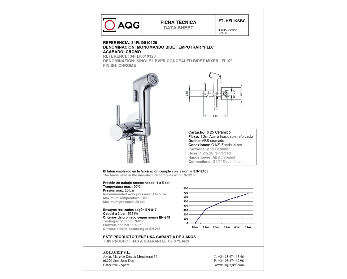 AQG, комплект гигиенического душа FLIX со смесителем на холодную и горячую воду, цвет хром