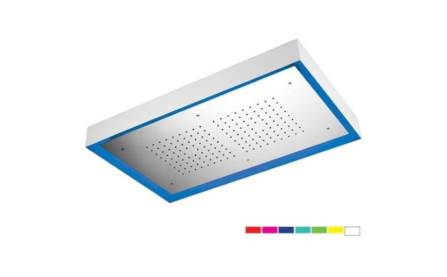 Daniel, прямоугольная потолочная душевая головка 70х47 см на карнизе с 7 цветной LED подсветкой и 1 режимом: дождь, цвет хром
