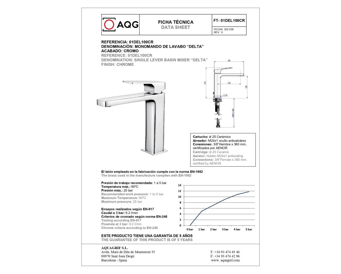 AQG Delta, однорычажный смеситель для раковины без донного клапана, цвет хром