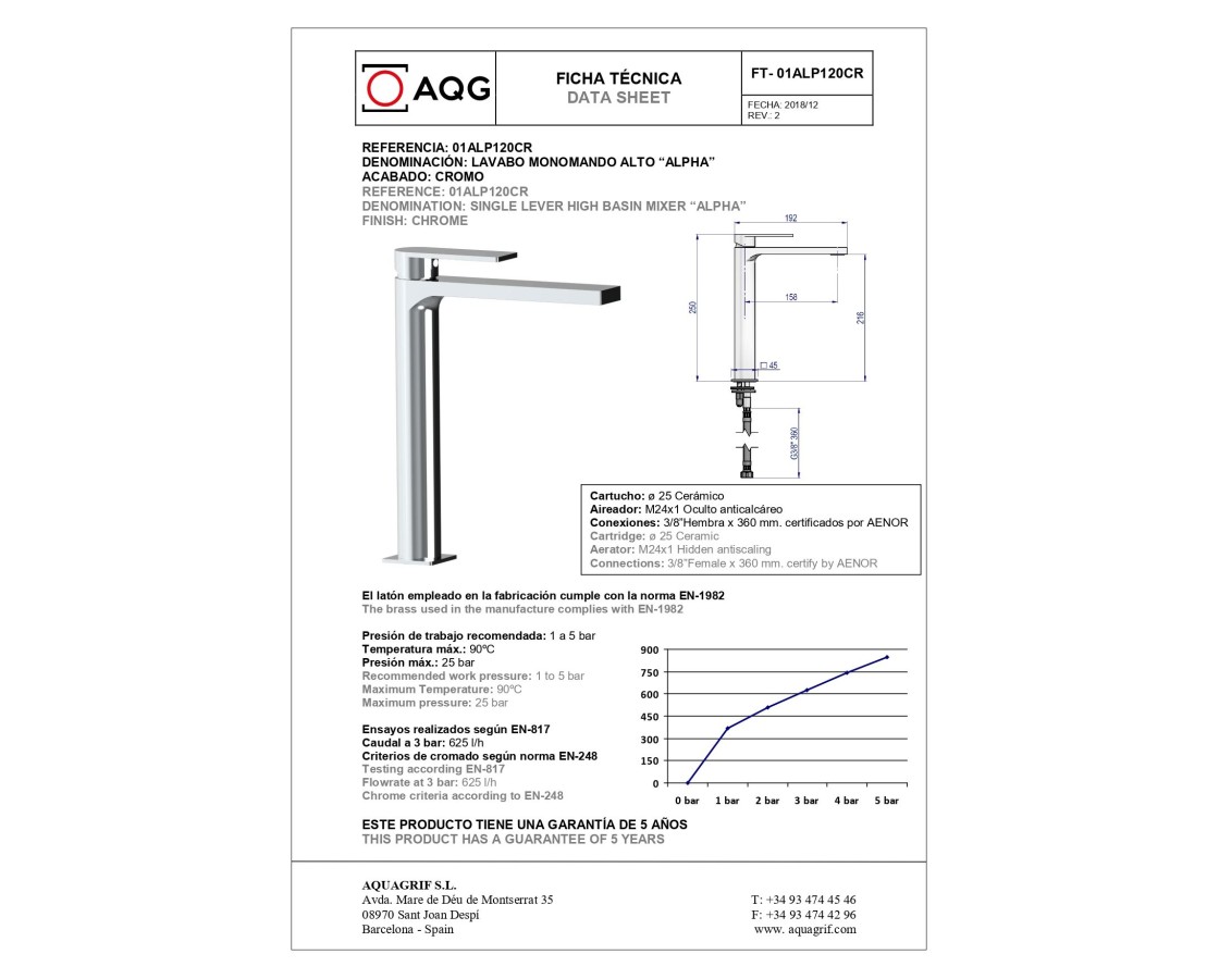 AQG Alpha, высокий однорычажный смеситель для раковины без донного клапана, цвет хром
