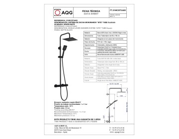 AQG Tube, душевая колонна регулируемая по высоте 95-150 см, cо смесителем и квадратным верхним душем 25х25 см, цвет черный матовый