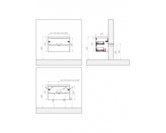 ETNA База под раковину с двумя выкатными ящиками, Bianco Lucido, 1010х460х515, ETNA-1000-2C-SO-BL-P