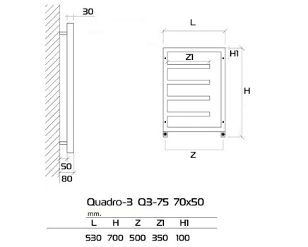 Полотенцесушитель водяной Приоритет Quadro-3 белый 70x50 см