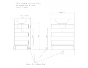 Комплект мебели для ванной комнаты напольный Эстет Monaco 600х480, 3 ящика
