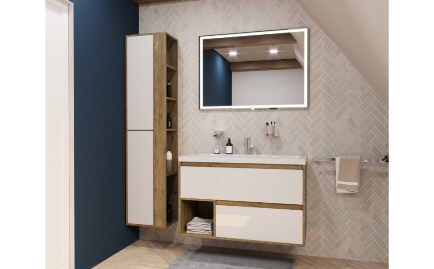Комплект мебели для ванной комнаты подвесной Эстет Monaco Wood 1000х476, 2 ящика